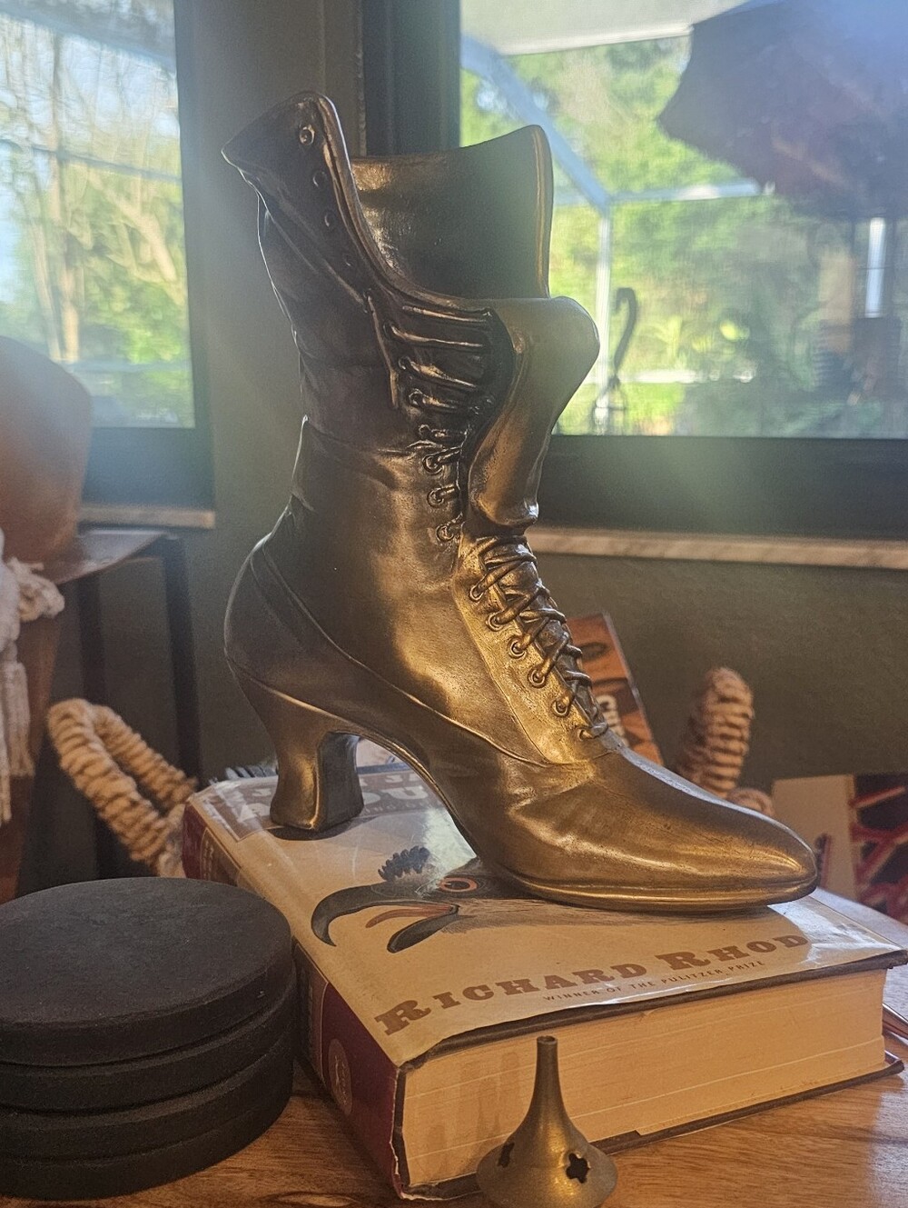 Vinrage Victorian Cast Brass Boot Planter Vase